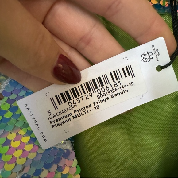 Nasty Gal Green and Blue Sequin Fringe Jumpsuit - Picture 6 of 9
